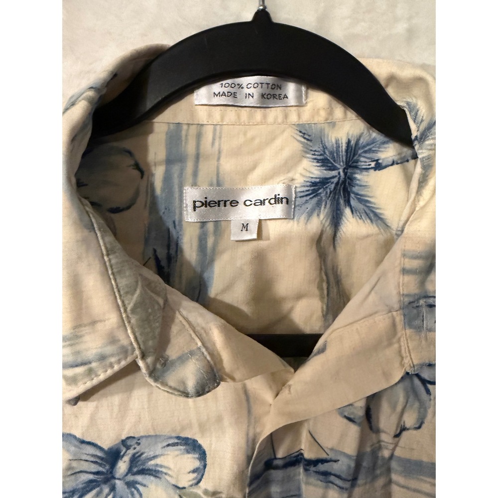Pierre Cardin Mens Medium Short Sleeve Cotton Tropical Palm Tree Floral Shirt - Picture 2 of 3